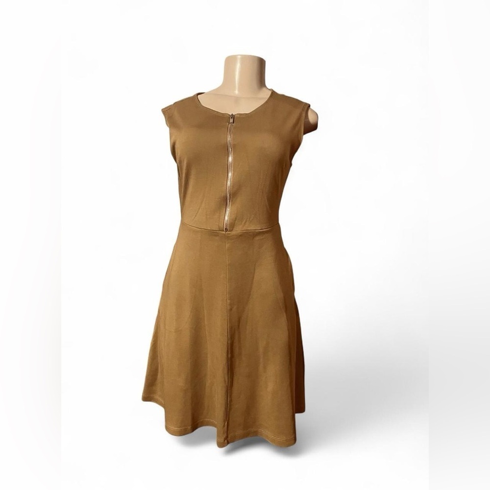 New York & Company Green Olive Midi Dress with Zipper